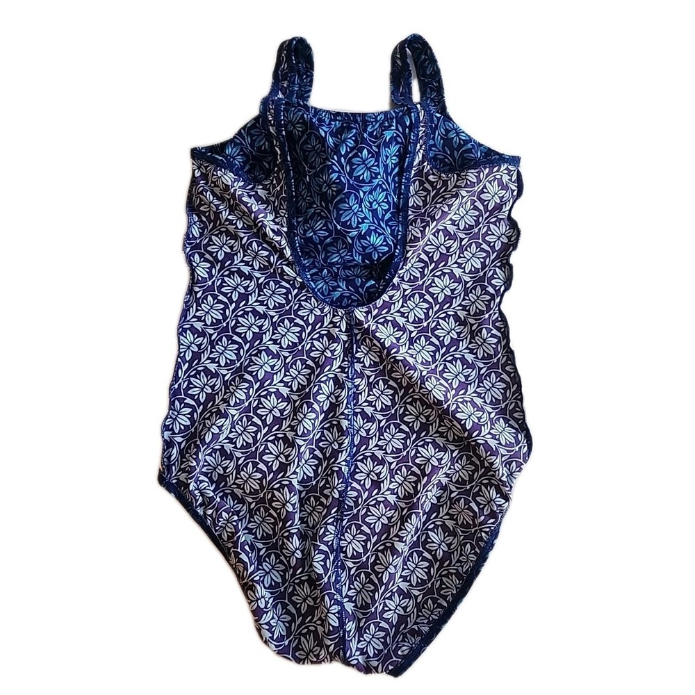 LL Bean Swimsuit Scoop Neck Tanksuit Resort Modest Blue Floral Womens Sz 16 - Picture 5 of 7
